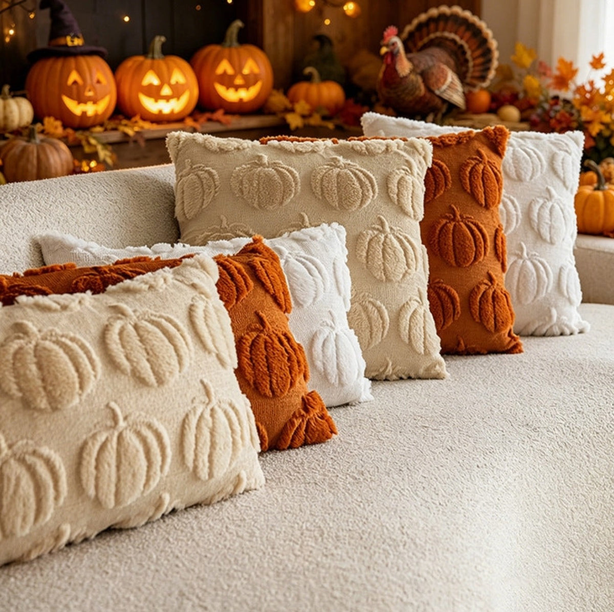 Cozy Soft Pumpkin Patch Textured Accent Pillows