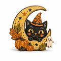 Whimsical Halloween Wooden Table Decor Display - Black Cat