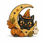 Whimsical Halloween Wooden Table Decor Display - Black Cat