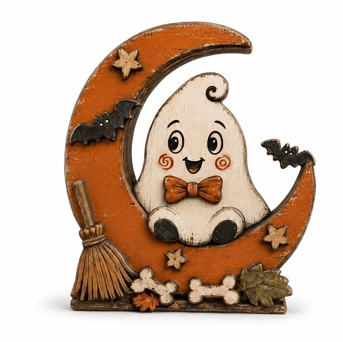 Whimsical Halloween Wooden Table Decor Display - Ghost
