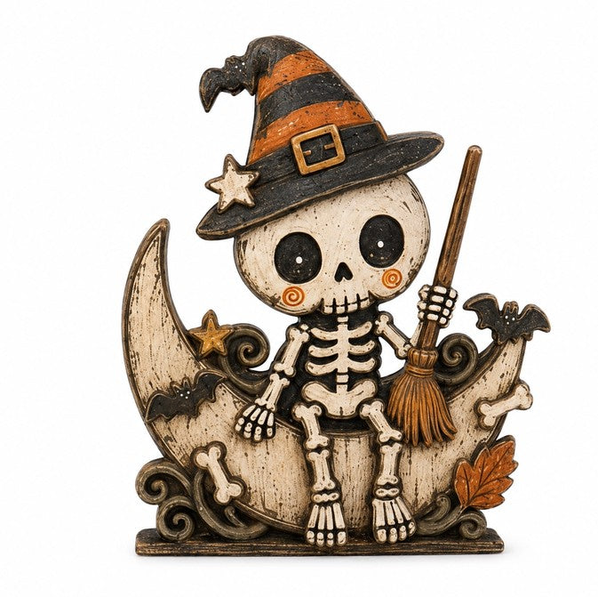 Whimsical Halloween Wooden Table Decor Display - Skeleton