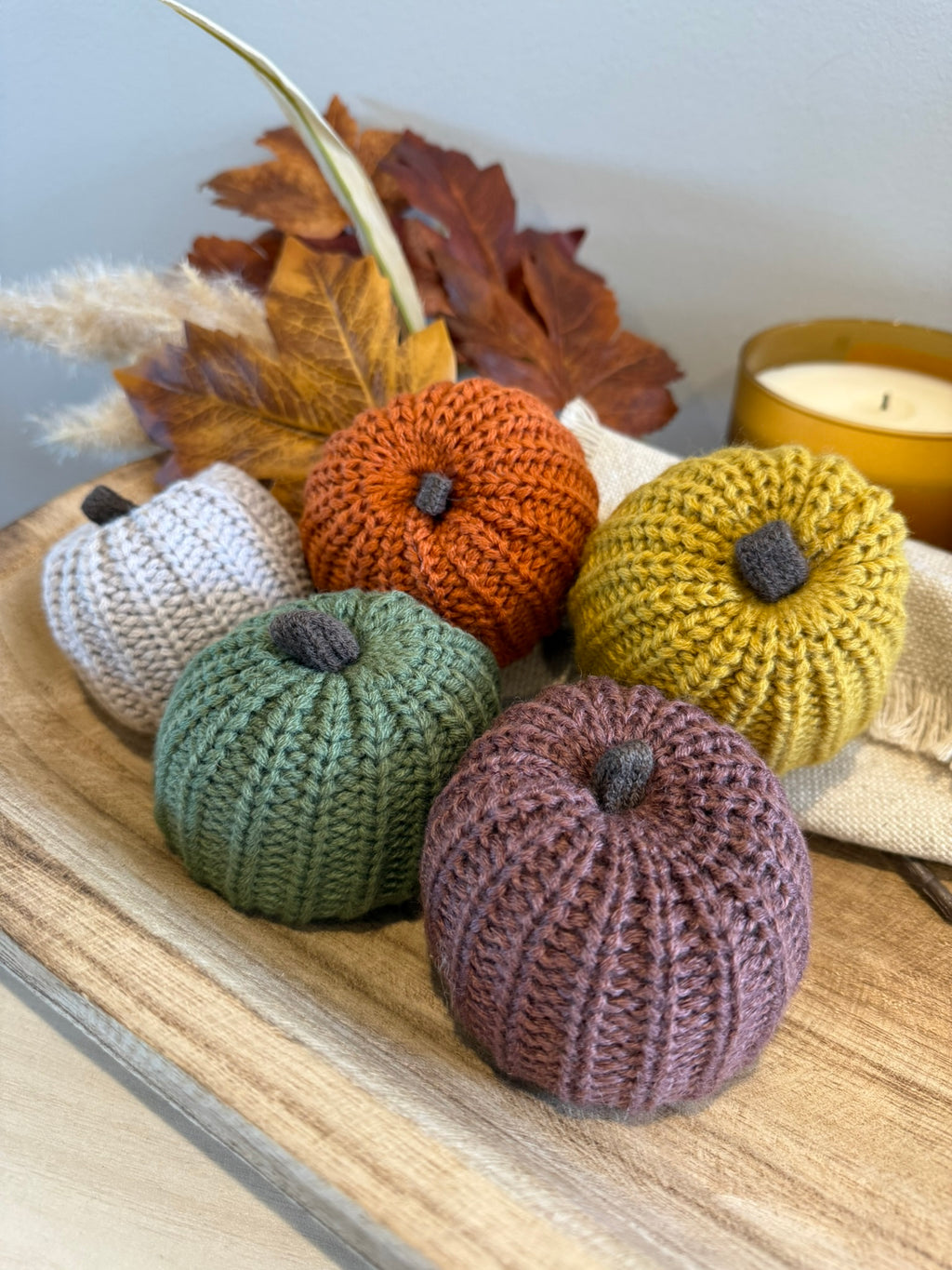 Knit Pumpkins in 5 Fall Colors
