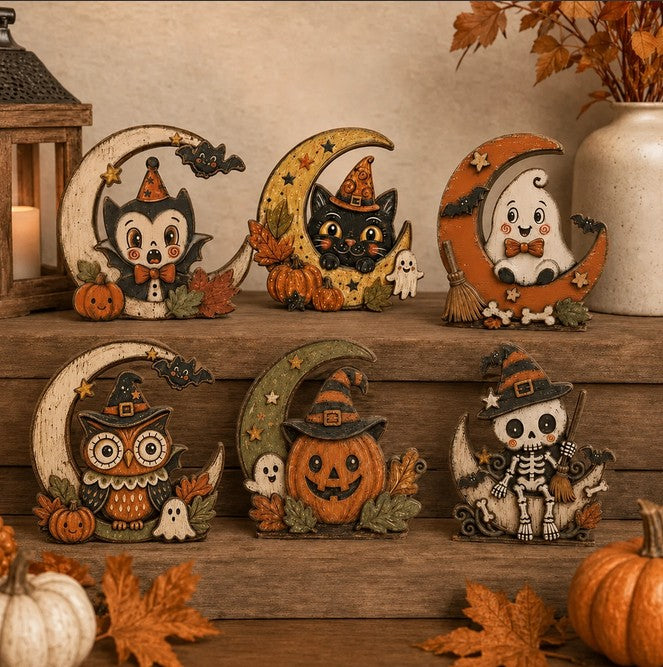 Whimsical Halloween Wooden Table Decor Display - All 5